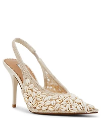 Steve Madden Andromeda Crochet Shell Embellished High Vamp Slingback Pumps
