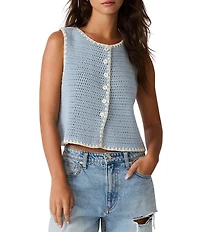 Steve Madden Annya Blanket Stitched Crew Neck Sleeveless Coordinating Sweater Vest