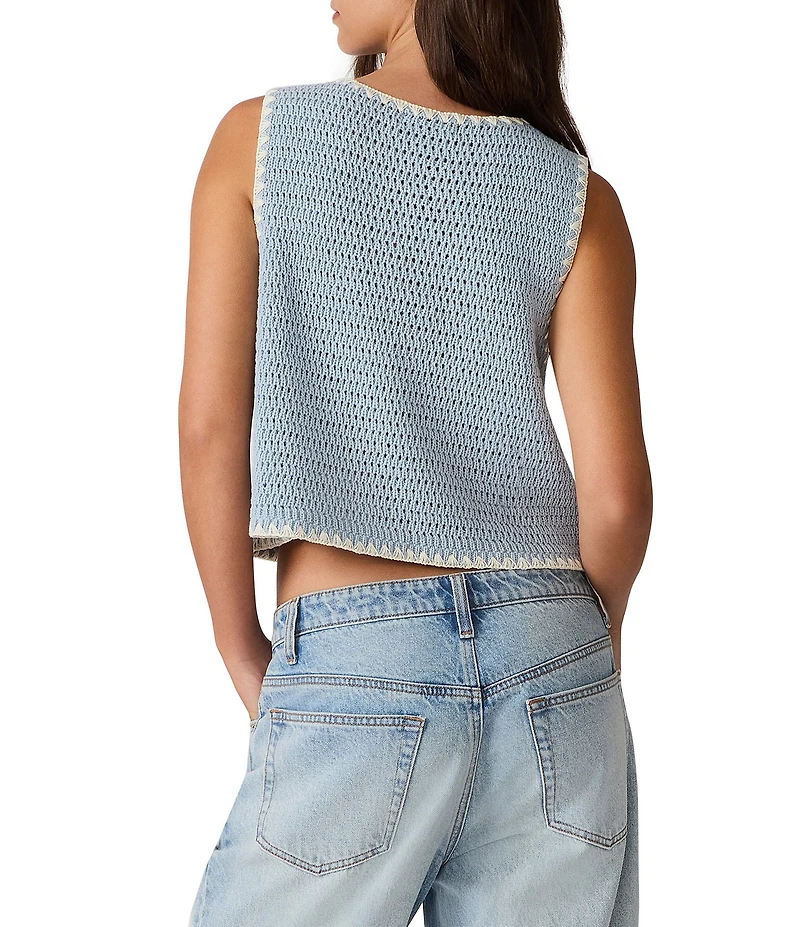 Steve Madden Annya Blanket Stitched Crew Neck Sleeveless Coordinating Sweater Vest