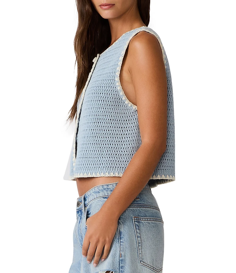 Steve Madden Annya Blanket Stitched Crew Neck Sleeveless Coordinating Sweater Vest