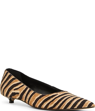 Steve Madden Ardyn Tiger Print Haircalf Pointed Toe Kitten Heel Pumps