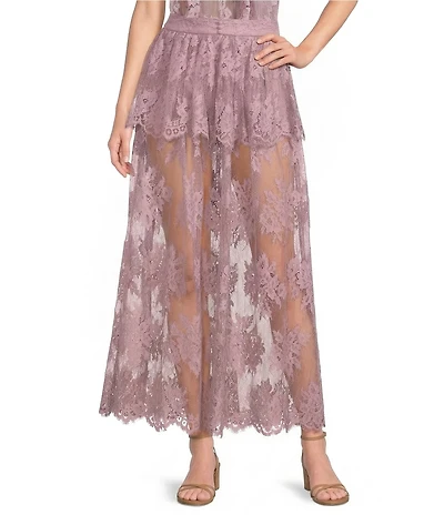 Steve Madden Arietty Floral Lace Peplum Coordinating Maxi Skirt