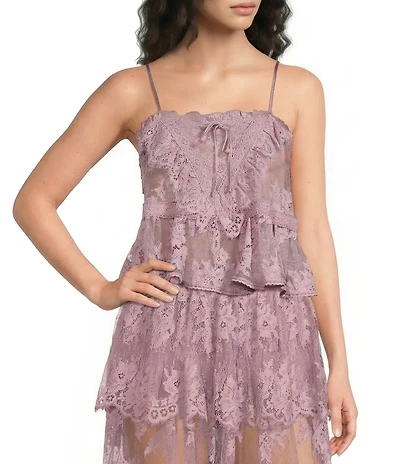 Steve Madden Arietty Floral Lace Square Neck Sleeveless Coordinating Top