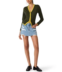 Steve Madden Arwen Contrast Ribbed V-Neck Long Sleeve Cardigan