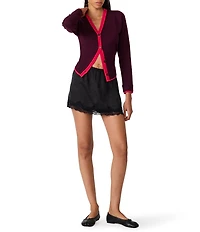 Steve Madden Arwen Contrast Ribbed V-Neck Long Sleeve Cardigan