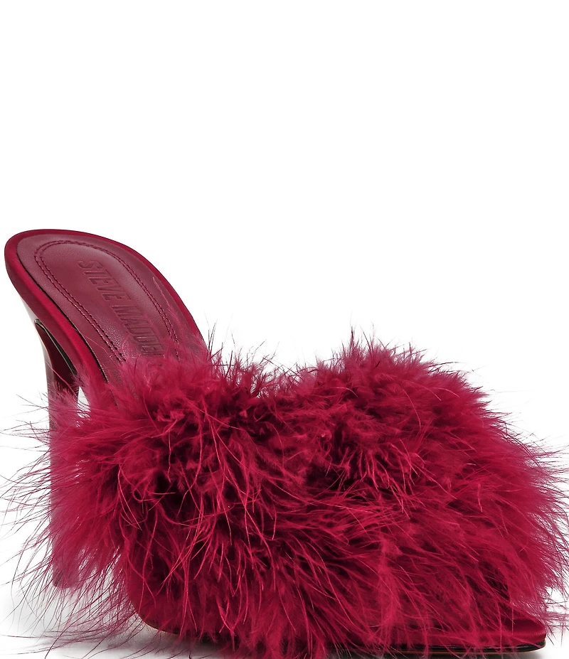 Steve Madden Ashbey Faux Feather Stiletto Dress Slide Sandals