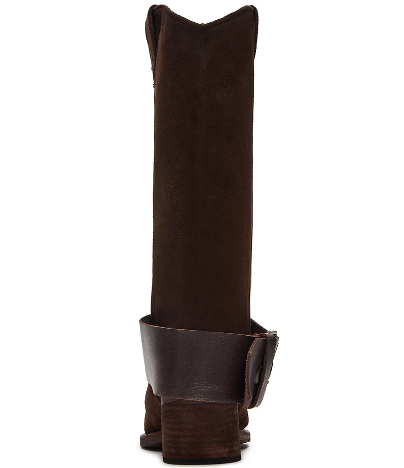 Steve Madden Ashwood Suede Foldover Grommet Buckle Strap Hardware Block Heel Tall Boots