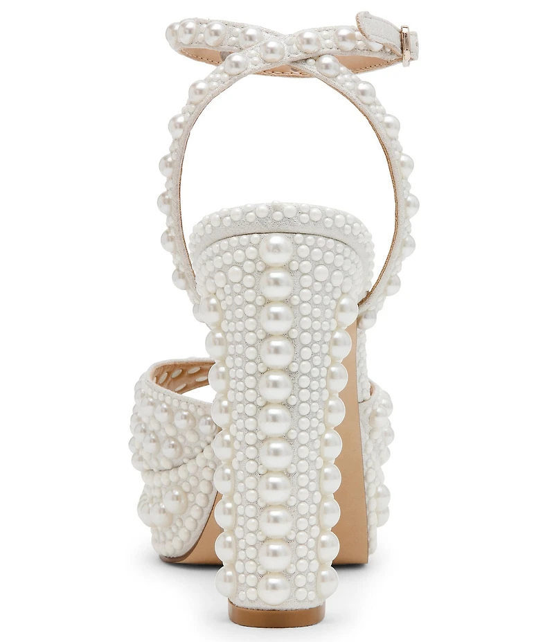 Steve Madden Assured Pearl Embellished Ankle Strap Block Heel Platform Sandals