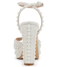 Steve Madden Assured Pearl Embellished Ankle Strap Block Heel Platform Sandals