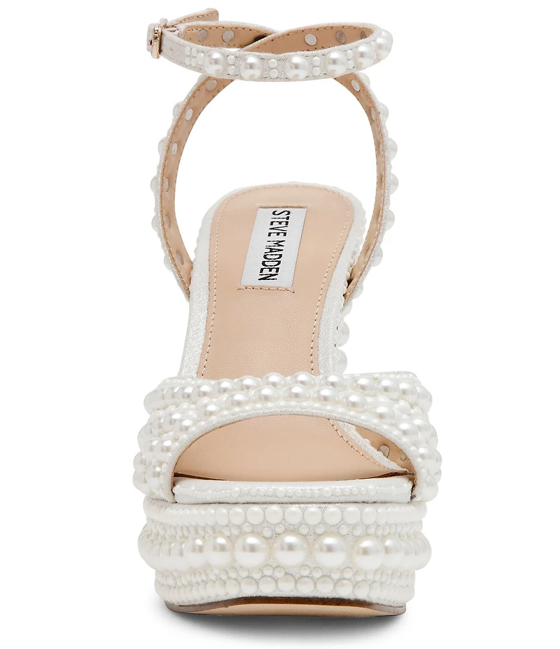 Steve Madden Assured Pearl Embellished Ankle Strap Block Heel Platform Sandals