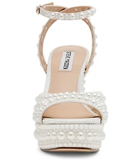 Steve Madden Assured Pearl Embellished Ankle Strap Block Heel Platform Sandals