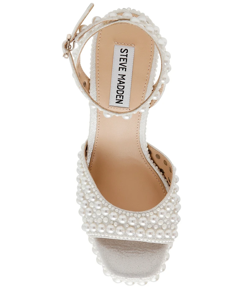 Steve Madden Assured Pearl Embellished Ankle Strap Block Heel Platform Sandals