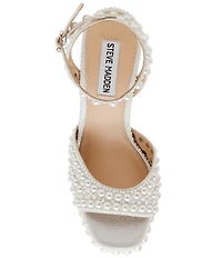Steve Madden Assured Pearl Embellished Ankle Strap Block Heel Platform Sandals