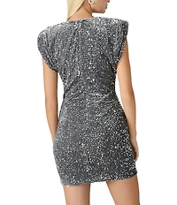 Steve Madden Astoria Mock Neck Sleeveless Sequin A-Line Mini Dress