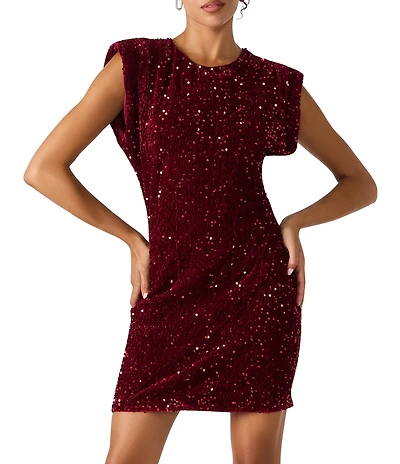 Steve Madden Astoria Mock Neck Sleeveless Sequin A-Line Mini Dress