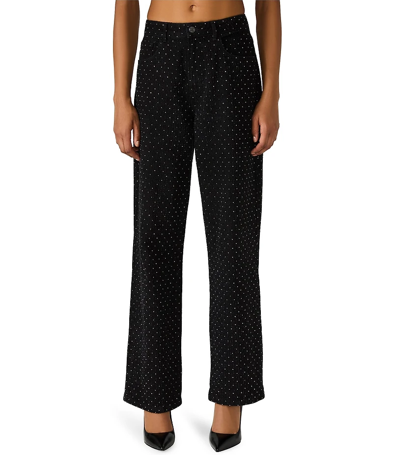 Steve Madden Avaline High-Rise Straight Leg Crystal Denim Jeans