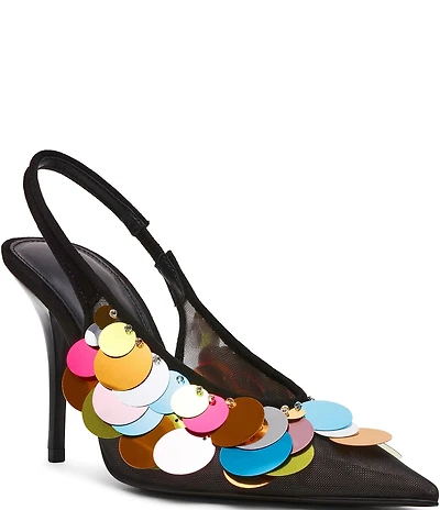 Steve Madden Avid Mesh Paillette Ornamented Slingback Dress Pumps