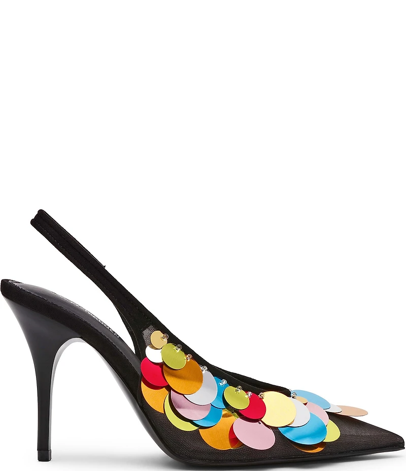 Steve Madden Avid Mesh Paillette Ornamented Slingback Dress Pumps
