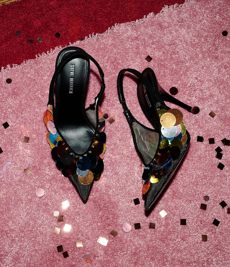 Steve Madden Avid Mesh Paillette Ornamented Slingback Dress Pumps