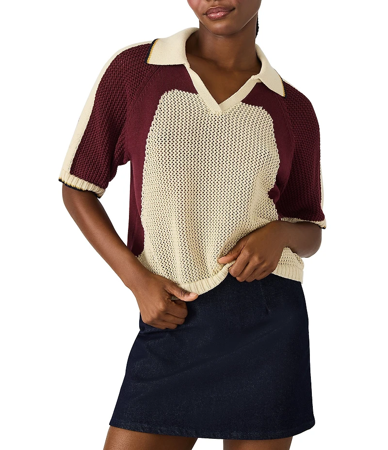 Steve Madden Axon Collared Short Sleeve Boxy Sweater