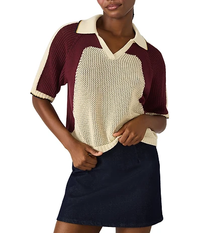 Steve Madden Axon Collared Short Sleeve Boxy Sweater