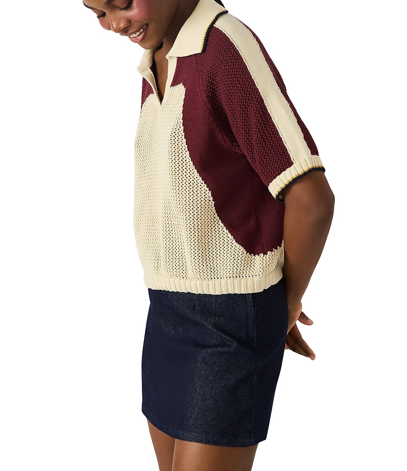 Steve Madden Axon Collared Short Sleeve Boxy Sweater