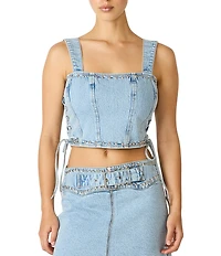 Steve Madden Babe Square Neck Sleeveless Studded Denim Corset Top