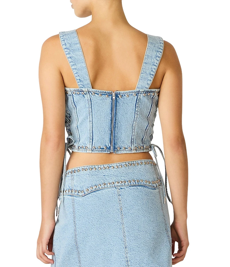Steve Madden Babe Square Neck Sleeveless Studded Denim Corset Top