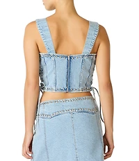 Steve Madden Babe Square Neck Sleeveless Studded Denim Corset Top