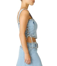 Steve Madden Babe Square Neck Sleeveless Studded Denim Corset Top