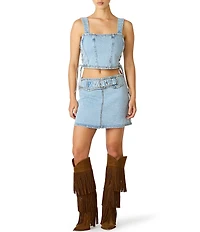 Steve Madden Babe Square Neck Sleeveless Studded Denim Corset Top