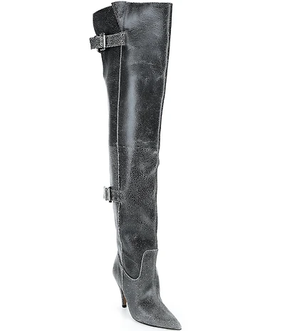 Steve Madden Baddie Distressed Leather Over-The-Knee Moto Boots