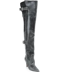 Steve Madden Baddie Distressed Leather Over-The-Knee Moto Boots