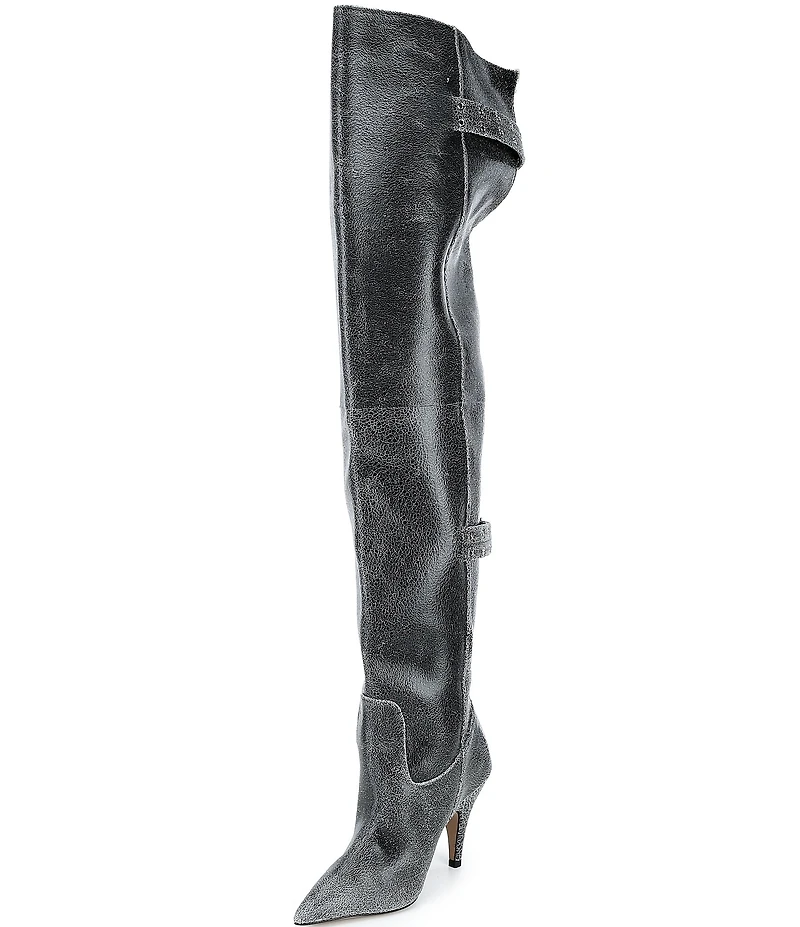 Steve Madden Baddie Distressed Leather Over-The-Knee Moto Boots