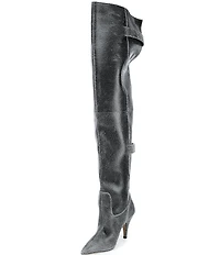 Steve Madden Baddie Distressed Leather Over-The-Knee Moto Boots