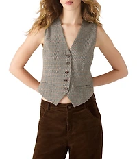 Steve Madden Barrett Plaid Suiting V-Neck Sleeveless Vest Top