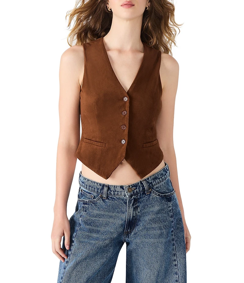 Steve Madden Barrett Faux Suede V-Neck Sleeveless Button Front Vest