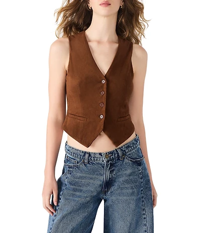 Steve Madden Barrett Faux Suede V-Neck Sleeveless Button Front Vest