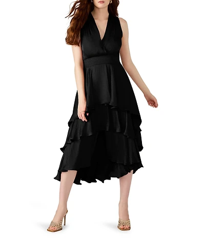 Steve Madden Beiley V-Neck Sleeveless Satin Midi Dress
