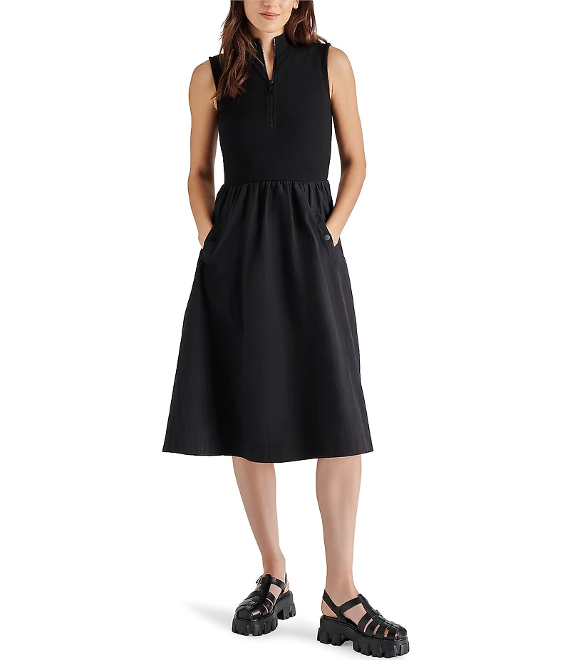 Steve Madden Berlin Mock Neck Half Zip Sleeveless Midi Dress