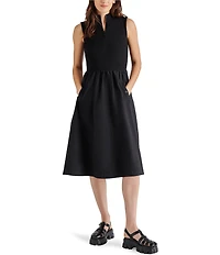 Steve Madden Berlin Mock Neck Half Zip Sleeveless Midi Dress