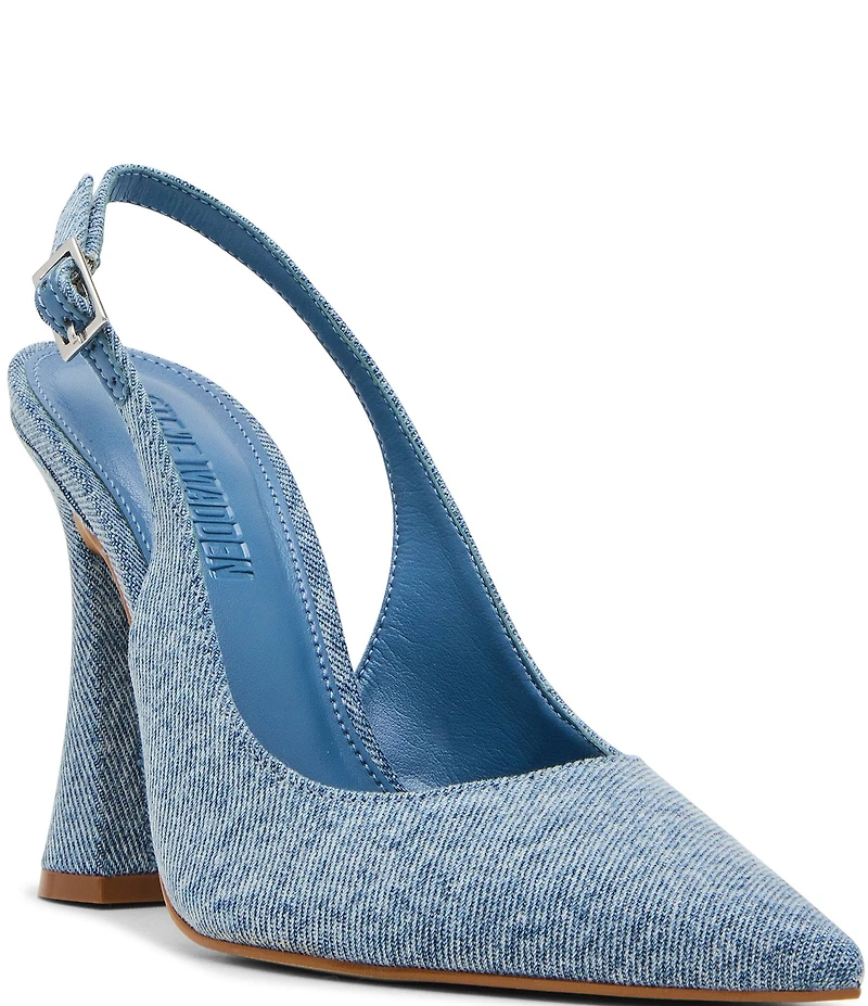 Steve Madden Blare Denim Sculptural Heel Slingback Pointed Toe Pumps