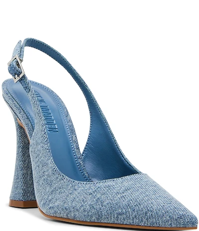 Steve Madden Blare Denim Sculptural Heel Slingback Pointed Toe Pumps