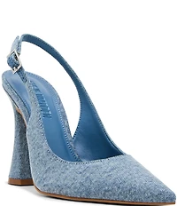 Steve Madden Blare Denim Sculptural Heel Slingback Pointed Toe Pumps