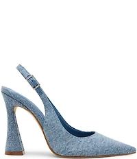 Steve Madden Blare Denim Sculptural Heel Slingback Pointed Toe Pumps