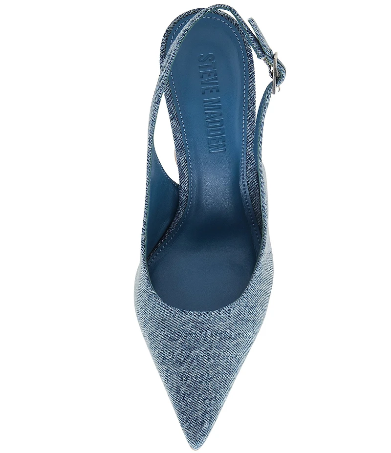 Steve Madden Blare Denim Sculptural Heel Slingback Pointed Toe Pumps
