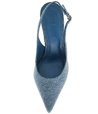 Steve Madden Blare Denim Sculptural Heel Slingback Pointed Toe Pumps