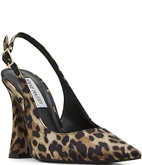 Steve Madden Blare Leopard Print Satin Sculptural Heel Slingback Pumps