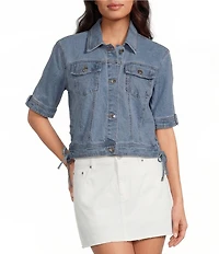 Steve Madden Blu Collared Short Sleeve Denim Trucker Jacket