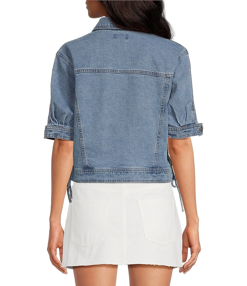 Steve Madden Blu Collared Short Sleeve Denim Trucker Jacket